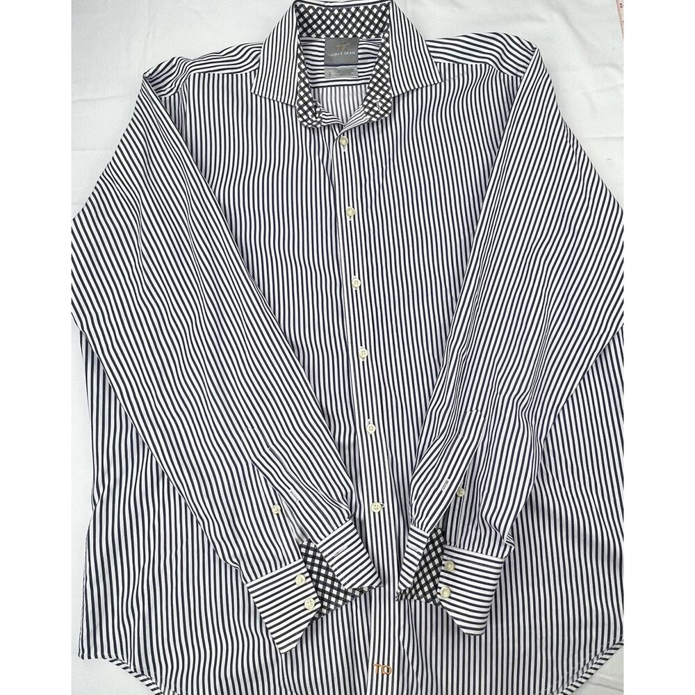 Thomas Dean Mens Striped Flip Cuffs Long Sleeve Button Up Shirt Size L